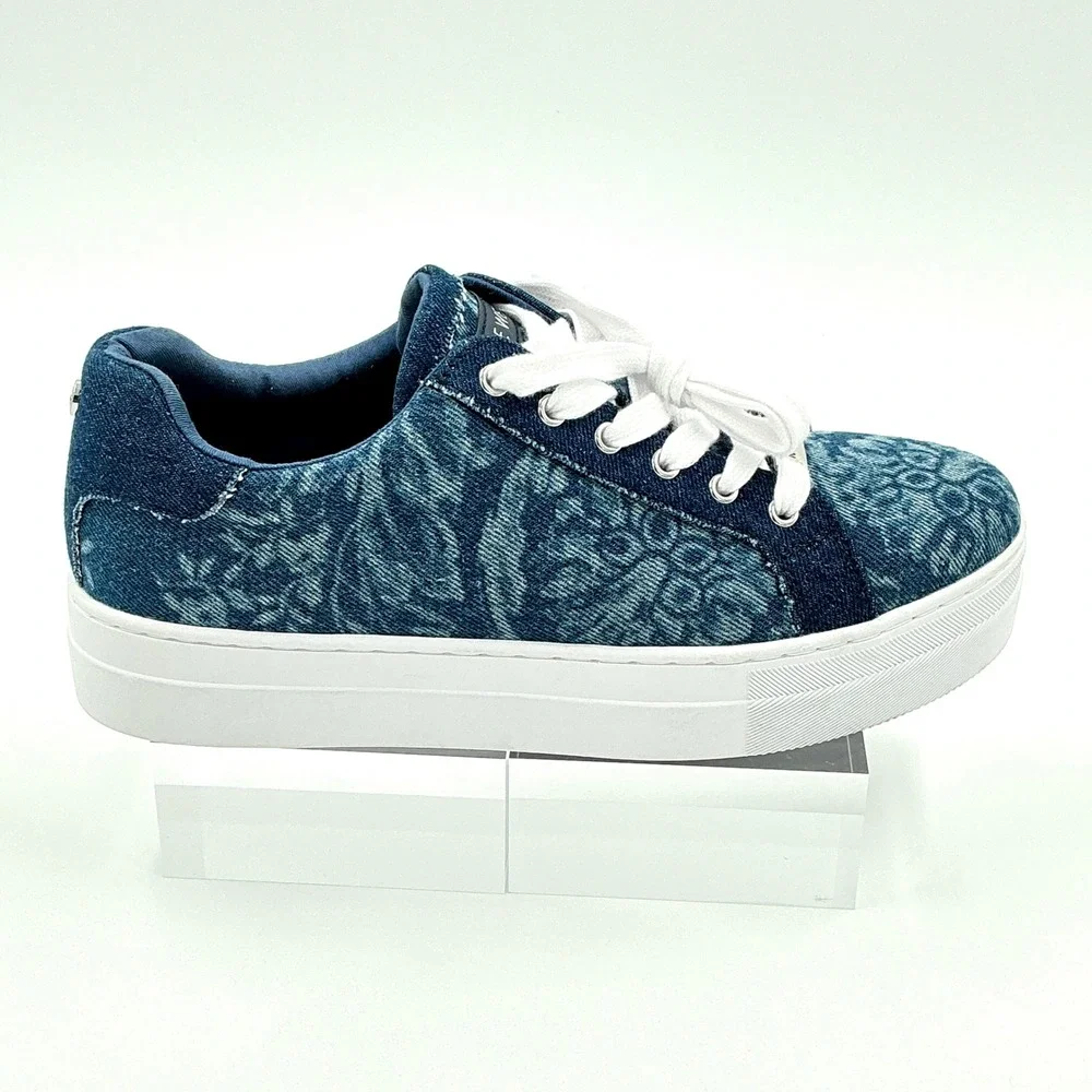 Nine West Size 9 Sneakers Blue Floral Paisley Denim Platform NEW Bestie  $79